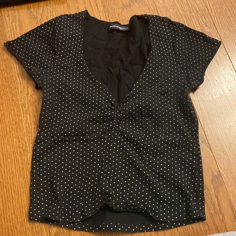 Brandy Melville Polka Dot V-Neck T Shirt